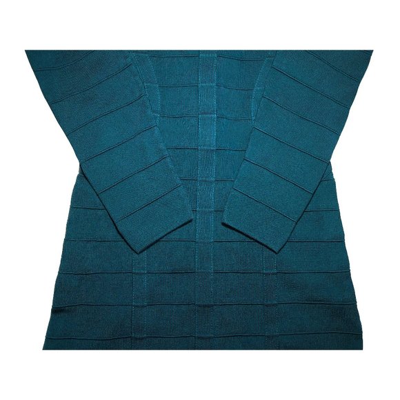 Bebe Dark Teal Mock Neck Cutout Chest Long-Sleeve Stretchy Ribbed Mini Dress - S - Picture 4 of 9